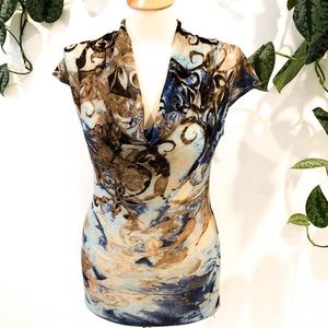 Marble Colored Blouse Top Cowl Neck